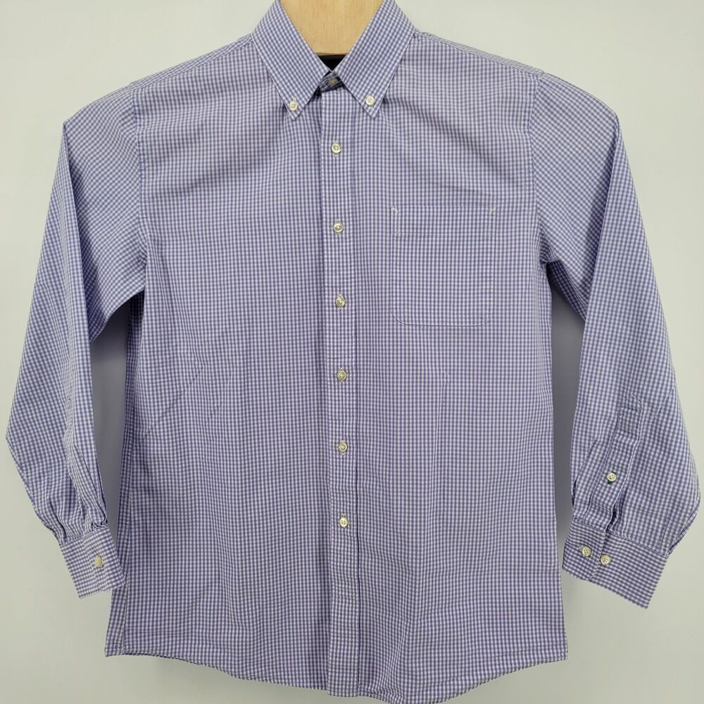 Tommy Hilfiger Men' s Slim Fit Dress Shirt Purple Gingham Check 15.5 32/33